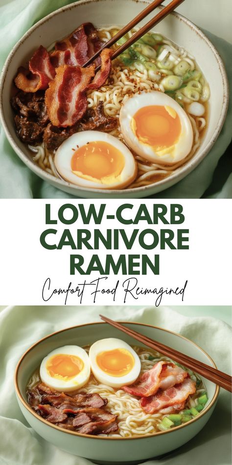 Discover a low-carb take on a comfort food favorite with this carnivore ramen recipe. Perfect for your Carnivore Diet Recipes & Ideas board, this delicious ramen is packed with savory flavors and is entirely carnivore-friendly. Save this pin and click for the full recipe and step-by-step instructions. Enjoy a comforting and low-carb meal that’s perfect for any occasion. Carnivore Diet Recipes Easy, Carnivore Diet Recipes, Caveman Diet Recipes, Low Carb Noodles, Bowl Of Ramen, Caveman Diet, Ramen Recipe, Carnivore Diet, Diet Breakfast