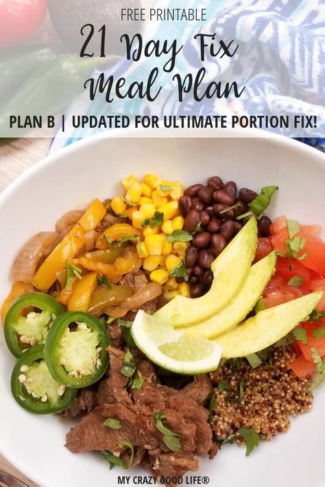 This free 21 Day Fix Meal Plan B is for the 1,500 calorie bracket. This is also an Ultimate Portion Fix Meal Plan for Plan B. Delicious and easy recipes and meals to get the best Ultimate Portion Fix results! Meal Planning and Prepping is so much easier with a plan! Ultimate Portion Fix Meal Plan, Portion Fix Meal Plan, Beachbody Meal Plan, 21 Day Fix Plan, Sunday Prep, 1500 Calorie Meal Plan, 21 Day Meal Plan, 21 Day Fix Diet, Beachbody Programs