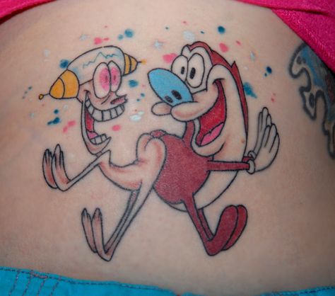 Ren And Stimpy Tattoo Design, Ren Stimpy Tattoo, Ren And Stimpy Tattoo, 90s Cartoon Tattoo Designs, Joy Tattoo, Happy Happy Joy Joy, 90s Tattoos, Culture Tattoos, Ren And Stimpy