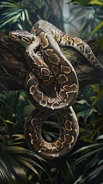 Photo un python repose sur une branche d... | Premium Photo #Freepik #photo #reptile #animaux-tropicaux #serpent #animaux-exotiques Photos Of Snakes, Snake Astethic, Snakes Photos, Snake In Tree, Snake Core, Australia Animals Scary, Snakes Photography, Serpent Aesthetic, Jungle Image