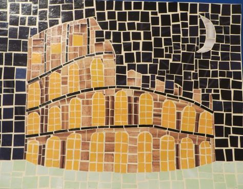 Colloseum Mosaic | Diana Morris' ePortfolio Roman Mosaic Art Project, Roman Mosaic Art For Kids, Ancient Rome Mosaic, Mosaic Art For Kids, Ancient Rome Art, Romans For Kids, Roman Project, Roman Mosaic Art, Mosaic Drawing