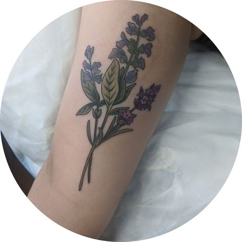 Russian Sage Tattoo, Salvia Tattoo, Sage Tattoo Flower, Sage Tattoo, West Coast Tattoo, Coast Tattoo, Herb Tattoo, Supernatural Oc, Lavender Tattoo