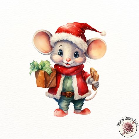 Watercolor Whimsical Mice Clipart: Christmas Santa Mouse in Red Winter Clothes and Cute Hat for Holiday Crafts https://digitalduskyrose.etsy.com/listing/1792437736 Bring a playful touch to your holiday projects with our Watercolor Whimsical Mice Clipart! Featuring an adorable Santa mouse dressed in cozy red winter clothes and a cute hat, this high-resolution clipart is perfect for creating delightful Christmas cards, holiday invitations, scrapbooking layouts, and whimsical holiday decor. This... Watercolor Whimsical, Santa Mouse, Mouse Dress, Cute Hat, Clipart Christmas, Christmas Mouse, Holiday Invitations, Holiday Projects, Cute Hats