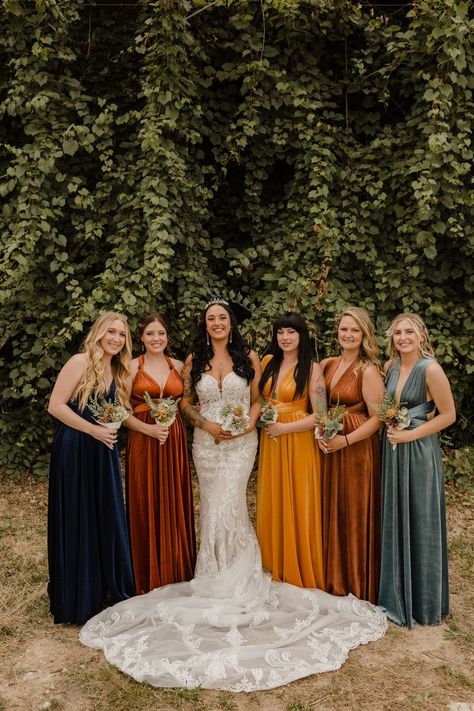 Gem Tones Wedding, Bridesmaid Dresses Different Colors, Jewel Tone Bridesmaid, Sophisticated Boho, Fall Wedding Bridesmaids, Fall Wedding Color Palette, Gem Tones, Bridesmaids Dress Inspiration, Fall Bridesmaid Dresses