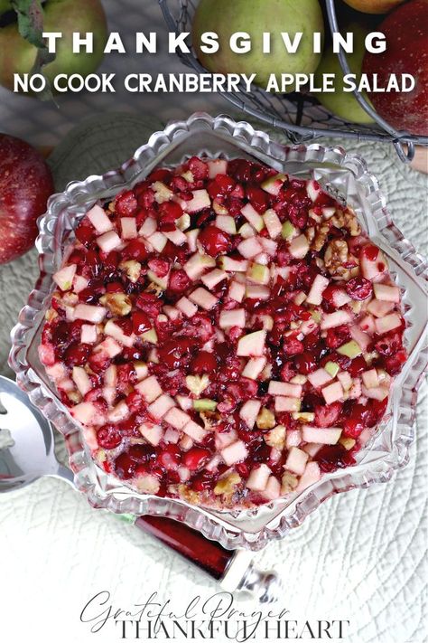 There is one less thing to cook with this bright flavored cranberry Thanksgiving side dish. No-cook recipe using raw chopped apples and cranberries with your favorite nut tossed in. Jell-O adds the perfect balance of sweet to tart. Lovely served in a pretty bowl or shaped from a mold. Apple Cranberry Walnut Salad Recipes, Cranberry Apple Jello Salad Recipe, Cranberry Apple Salad Recipes, Cranberry Salad Recipes With Jello, Cranberry Apple Jello Salad, Apple Cranberry Walnut Salad, Cranberry Apple Salad, Fresh Cranberry Salad, Salad With Nuts