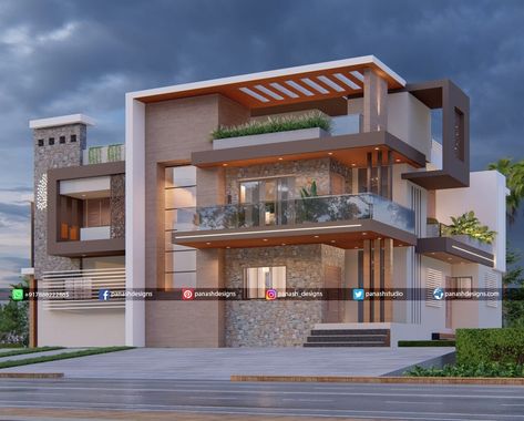 Panash Designs - Modern Two Storey Bungalow Modern House Design Exterior, Home Gym Design Garage, 3d Elevation, 2 Storey House Design, House Outer Design, Residential Building Design, Best Modern House Design, House Design Exterior, Duplex House Design