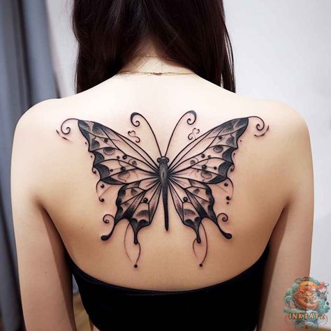 Butterfly With Skull In Wings, Black And White Butterfly Tattoo, Butterfly Wing Tattoo, Black Butterfly Tattoo, Front Shoulder Tattoos, Husband Tattoo, Skull Drawings, Butterfly Back Tattoo, Ancient Greek Mythology