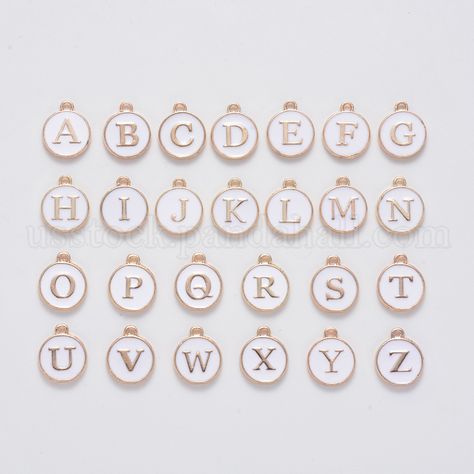 Initial Letter A~Z Alphabet Enamel Charms, Flat Round Disc Double Sided Charms, Golden Plated Enamelled Sequins Alloy Charms, White, 14x12x2mm, Hole: 1.5mm, 26pcs/set – usstock.panahall.com Bead Alphabet, Charms Collection, Alphabet Charm, Letter Beads, Letter Pendants, Letter Set, Letter Charms, Enamel Charms, Small Pendant