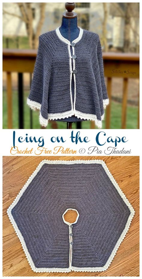 Cape Crochet, Crochet Poncho Free Pattern, Crochet Cape, Poncho Crochet, شال كروشيه, Free Pattern Crochet, Mode Crochet, Crochet Poncho Patterns, Crochet Shawls And Wraps