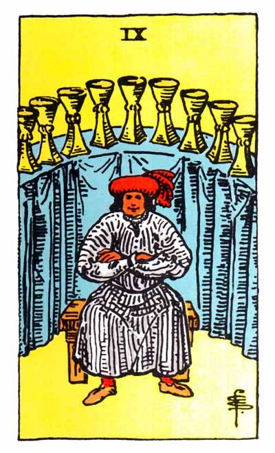 This is a great card to receive in a Tarot reading. It means you're showing emotional maturity and have a good handle on your ego. Nine Of Cups, Rider Waite Tarot Cards, Rider Waite Tarot Decks, Tarot Significado, Cups Tarot, 78 Tarot Cards, Fortune Telling Cards, Tarot Guide, Tarot Meanings