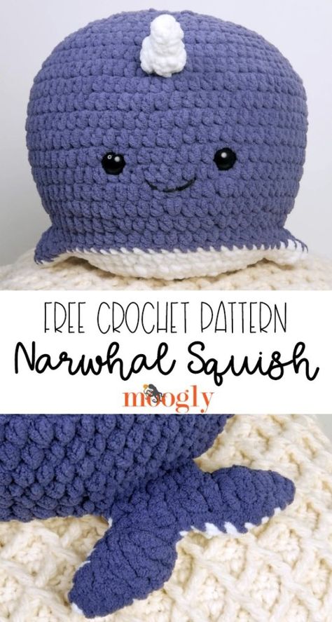 Narwhal Amigurumi Free Pattern, Squishy Amigurumi Free Pattern, Chunky Animal Crochet, Sea Animal Crochet Pattern, Crochet Cuddly Toy, Sea Life Crochet Patterns Free, Crochet Arumigumi Free Pattern, Bernat Blanket Amigurumi, Crochet Fantasy Creatures