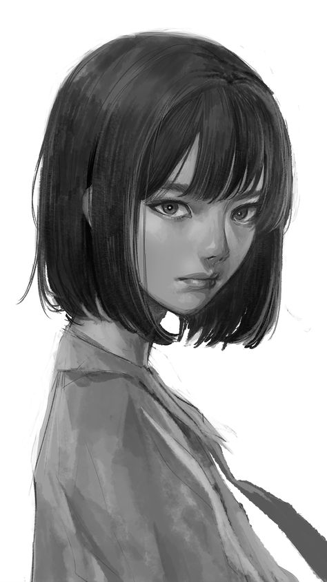 Short Hair, Illustration Design, Bangs, Black And White, On Twitter, Twitter, Hair, White, Beauty