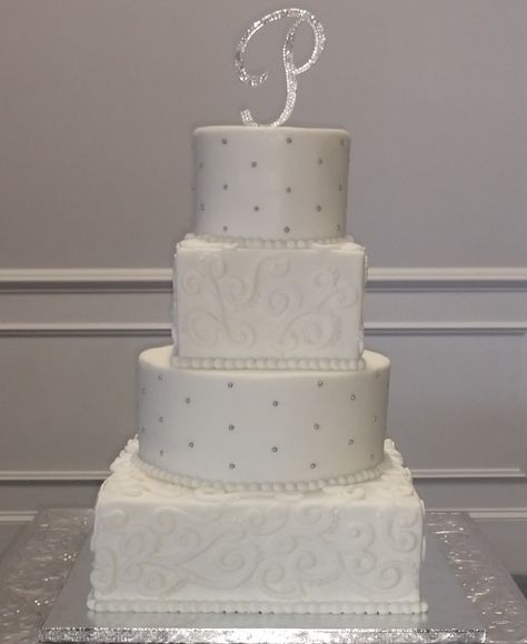 Square and round wedding cake with scroll work Square And Round Wedding Cakes, Round Wedding Cake, Round Wedding Cakes, Scroll Work, Round Cake, Round Cakes, Cake Creations, Tiered Cakes, Layer Cake