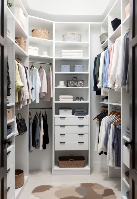 Walk in Closet Ideas Diy Corner Closet Ideas, Corner Closet Organization, Closet Corner Solutions, Mini Walk In Closet Ideas Small Spaces, Closet Corner Ideas, Corner Closet Ideas, Corner Closet Shelves, Small Walkin Closet, Rotating Shelves