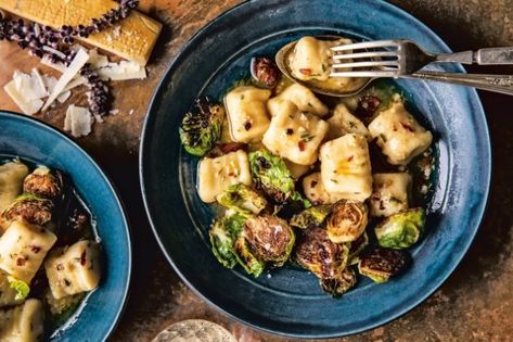 Making the gnocchi out of cauliflower makes for a lighter yet still hearty dish. Gnocchi Half Baked Harvest, Harvesting Brussel Sprouts, Rye Cookies, Tieghan Gerard, How To Cook Gnocchi, Honey Roasted Carrots, Making Gnocchi, 2024 Recipes, Fall Vegetables