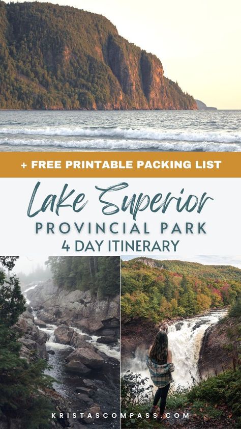 Lake Superior Provincial Park camping is a great way to spend a few days in the Summer or Autumn especially! I’ve put together 3 itineraries to help you plan your trip to Lake Superior Provincial Park! Watch the sunset on Agawa Bay, Camping at Agawa Bay Campground, and the best hikes in Lake Superior Provincial Park! Free Printable Packing List, Ontario Canada Travel, Ontario Provincial Parks, Ontario Road Trip, Printable Packing List, Ontario Parks, Ontario Travel, Watch The Sunset, Camping Destinations