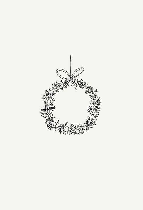 Ryn Frank Christmas, Christmas Minimalist Illustration, Cheer Illustration, Christmas Wreath Drawing, Christmas Phone Wallpapers, Christmas Wreath Illustration, Ryn Frank, Botanical Christmas, Wreath Illustration