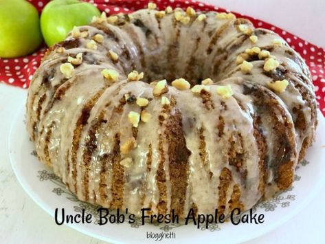 Uncle Bob's Fresh Apple Cake - Blogghetti Apple Walnut Cake, Apple Bundt Cake, Fresh Apple Cake, Golden Delicious Apple, Apples Cinnamon, Sweet Glaze, Apple Walnut, Happiness Is Homemade, Chocolate Buttercream Frosting