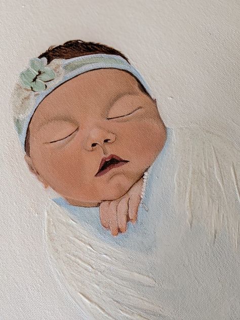 Newborn baby painting acrylic on canvas custom art angel wings home decor nursery artwork sent from heaven gift of life rainbow baby Newborn Canvas Ideas Wall Art, Miscarriages Pictures Art Prints, Angel Baby Painting, Angel Baby Art, Angel Wings Oil Painting, Foster Baby, Black Canvas Paintings, Watercolor House Portrait, Nursery Artwork