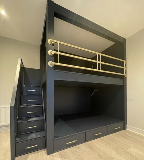 Teenage Bunk Bed Rooms, Bunk Bed With Drawers Underneath, Bunk Bed Built In, Bunk Beds Adult, Luxury Bunk Bed, Drawer Stairs, Stairs With Storage, Home Decorating Styles, Wallpapers Home Decor