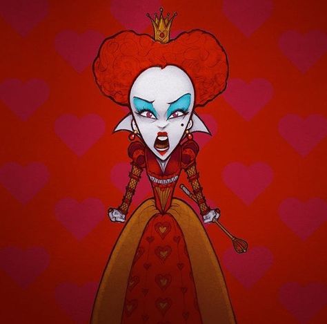 Queen Of Hearts Illustration Art, Cartoon Queen Of Hearts, Queen Of Hearts Fanart, Queen Of Hearts Cartoon, Alice In Wonderland Queen Of Hearts, Decoupage Walls, Queen Of Hearts Drawing, Queen Of Hearts Art, Alice In Wonderland Fanart