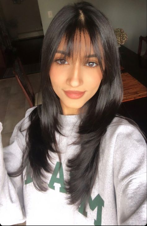 Long Straight Across Bangs, Front Layers With Bangs, Super Wispy Bangs Straight Hair, Bangs Reference, Wispy Bangs Round Face, Long Straight Hair With Bangs, Round Face Hairstyles Long, Oval Face Bangs, Flat Bangs