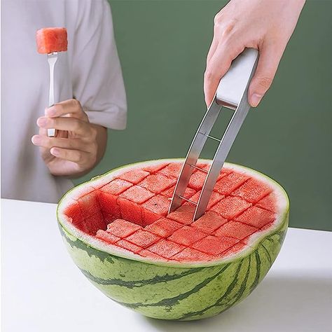 Stainless Steel Watermelon Slicer, Cube Cutter Corer Fruit Vegetable Tools, Quickly Safe Cutter Slicer, Knife Melon Baller for Kitchen Gadget Watermelon Knife, Creative Kitchen Gadgets, Watermelon Slicer, Melon Baller, Cut Watermelon, Watermelon Fruit, Vegetable Tools, Best Fruits, Mandolin