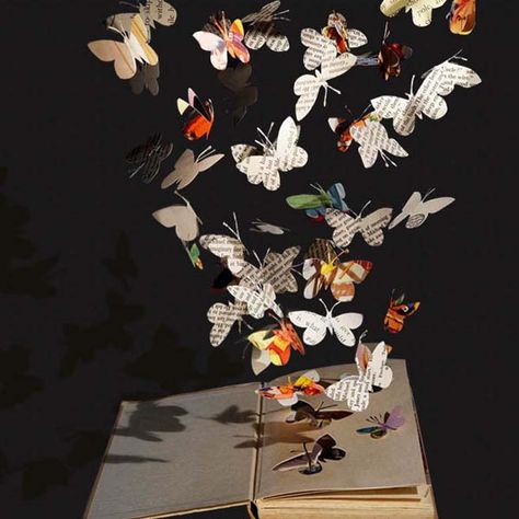 Creative paper craft ideas are excellent ways to add unique home decorations and add artistic flavor to modern interior design. Description from lushome.com. I searched for this on bing.com/images Old Book Art, Butterfly Books, Dylan Thomas, Watercolor Bookmarks, Book Sculpture, Paper Butterflies, Chanel Logo, Up Book, Charles Bukowski