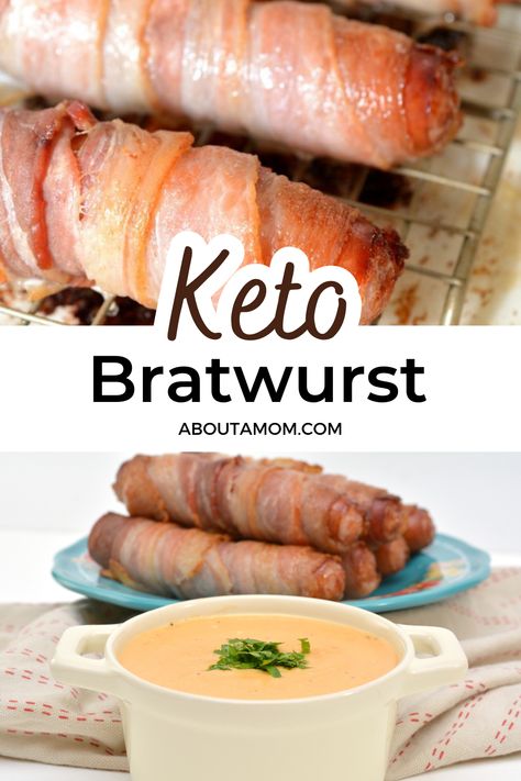 Bratwurst Keto Recipes, Low Carb Bratwurst Recipes, Keto Brats Recipes, Keto Bratwurst Recipes, Bacon Wrapped Brats, Atkins Meals, Brats And Sauerkraut, Bratwurst Recipe, Brats Recipes