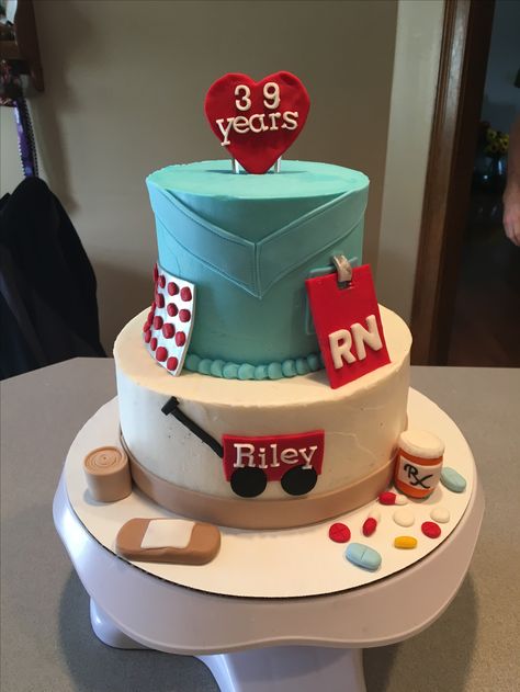 Nurse retirement cake Nurse Retirement Cake, 30th Birthday Bash, Retirement Cake, Two Tier Cake, Retirement Party, Retirement Parties, Tiered Cakes, Birthday Bash, 30th Birthday