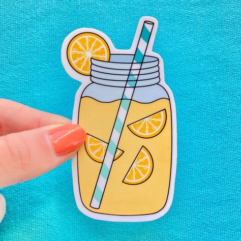 Aesthetic Sticker Drawing Ideas, Lemonade Mason Jar, Mason Jar Lemonade, Lemonade Sticker, Papel Duck, Aloha Sticker, Yellow Stickers, British Tea Party, Diy Lemonade Stand