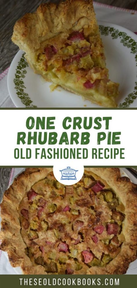 Rhubarb Pie with One Crust Recipe - These Old Cookbooks Rubbard Pie Recipe, Rhubarb Pie Using Frozen Rhubarb, Rhubarb Pie Filling Recipes, Rhubarb Pie Recipes, Rubarb Pie, Rhubarb Custard Pie Recipe, Graham Wafer Crust, Cheeseburger Quiche, Apple Rhubarb Pie