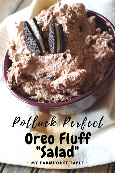 Oreo Salad Recipe, Chocolate Fluff Dessert, Fluff Recipes Cool Whip, Fruit Fluff Salad, Oreo Fluff Salad, Oreo Salad, Pudding Fluff, Chocolate Fluff, Oreo Fluff Dessert