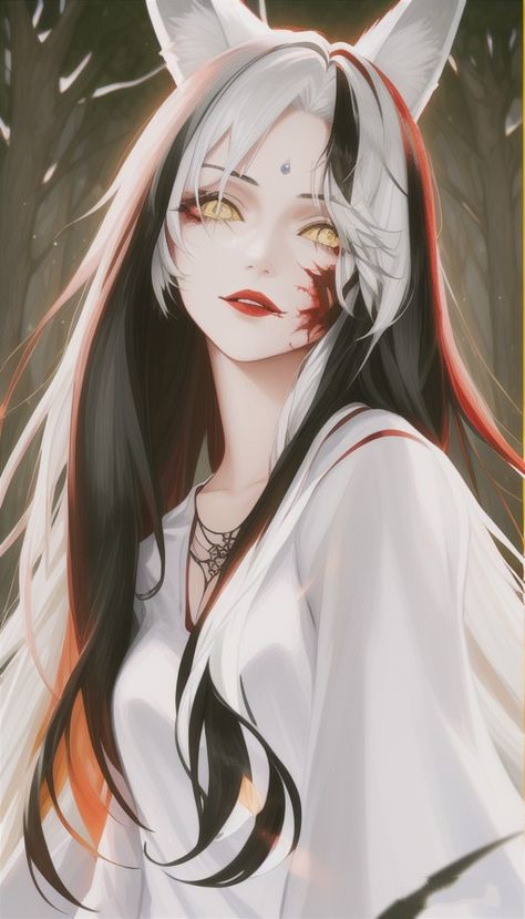 Anime Kitsune Female White Hair, White Hair Kitsune, Anime Fox Woman, Kitsune Girl Art, Kitsune Woman, Kitsune Aesthetic, Anime Kitsune, Kitsune Art, Kitsune Girl