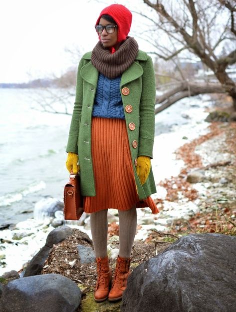 Preppy Winter, Crisp Apple, Anna Dello Russo, Orange Skirt, Quirky Fashion, Christmas Style, Apple Crisp, Green Coat, Fashion Gallery