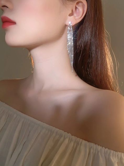 Silver Earrings Prom, Prom Jewelry Earrings, Prom Necklaces, Formal Earrings, Formal Jewelry, Prom Accessories, Glass Drop Earrings, Prom Earrings, Luxury Earrings