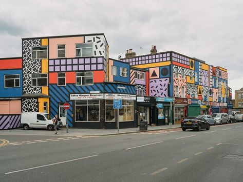 Camille Walala Brings Her Vibrant Aesthetic to East London High Street Camille Walala, Vibrant Aesthetic, Urban Intervention, London Now, Milk Shop, Positive Art, Urban Fabric, Collaborative Art, 2020 Design