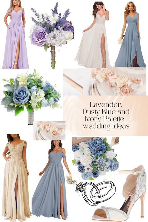 Spring Wedding ideas Dusty Blue And Lavender Bridesmaid Dresses, Dusty Blue And Lavender Wedding Flowers, Dusty Blue Lavender Wedding, Dusty Blue And Lavender Wedding Bouquet, Spring Wedding Lavender, Dusty Blue And Lavender Wedding Color Palettes, Dusty Blue And Lavender Wedding, Dusty Blue And Lilac Wedding Bouquet, Dusty Lavender Wedding