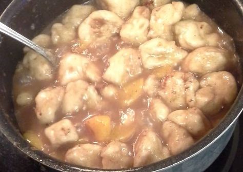 Peaches And Dumplings, Bisquick Dumplings, Appalachian Recipes, Peach Dumplings, Dumpling Dough, Sweet Dumplings, Easter Brunch Food, Dumplings Recipe, Peach Cobbler Recipe