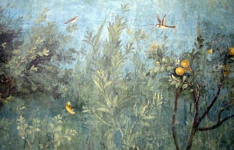 Painted Garden, Villa of Livia, detail with woods Roman Painting, Luxury Garden Furniture, Tropical Painting, Ancient Paintings, Garden Villa, Garden Crafts Diy, Luxury Garden, Roman Art, Backdrop Design