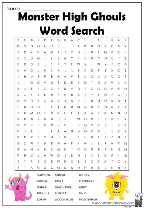 Monster High Activities, Monster Word Search, Monster High Party Games, Monster High Invitations, Monster High Printables, Wednesday Art, Cross Word, Kids Word Search, Word Search Puzzles Printables