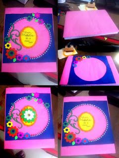 Art ,Craft ideas and bulletin boards for elementary schools: folder design Folder Decoration, Creative Ideas For Kids, Folder Cover Design, Wedding Card Handmade, Book Decorations, Attendance Chart, Art Craft Ideas, Holiday Homework, File Decoration Ideas