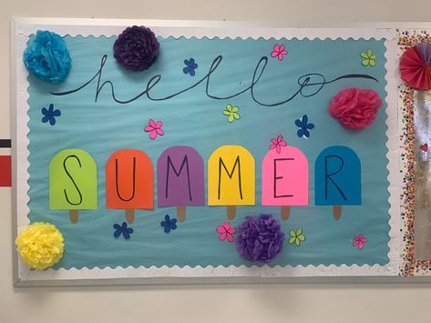 School Bulletin Board Summer Popsicle Bulletin Board, Summer Bulletin Board, Bulletin Boards Theme, Summer Bulletin Boards, Library Bulletin Board, Church Bulletin Boards, Library Bulletin Boards, Church Bulletin, Lunch Room