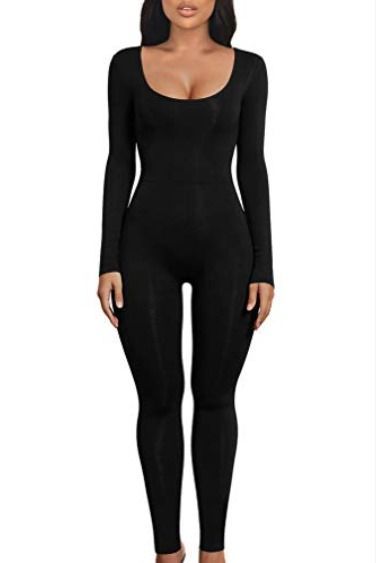 rib stitch combined very soft and comfy, non see-through, flattering and squat proof, flatlock seams and seamless, reduce muscle vibrations and increase comfort. Black Catsuit, Estilo Swag, One Piece Jumpsuit, Bodycon Maxi Dresses, Black Romper, Catsuit, Yoga Women, Straight Leg Pants, Beautiful Outfits