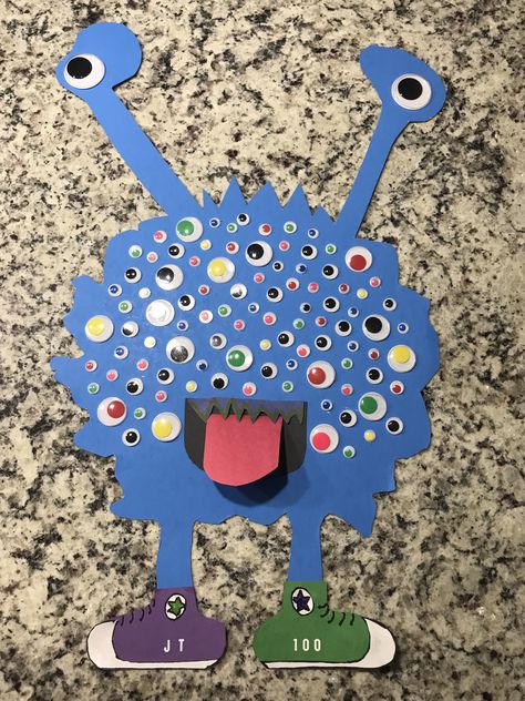 100th Day Of School Monster, 100 Eyes Monster 100th Day, 100 Days Of School Activities Preschool, 100 Days Of School Project Kindergartens, 100 Day Project Ideas, 100 Day Shirt Ideas, 100th Day Of School Crafts, 100 Day Of School Project, Kids Activities At Home