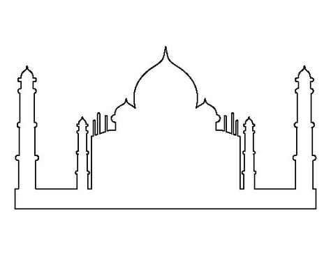 Taj Mahal pattern. Use the printable outline for crafts, creating stencils, scrapbooking, and more. Free PDF template to download and print at http://patternuniverse.com/download/taj-mahal-pattern/ Tac Mahal, Printable Outline, Coloring Crafts, Aladdin Party, India Crafts, Islamic Kids Activities, Indian Theme, Ramadan Activities, Ramadan Decoration