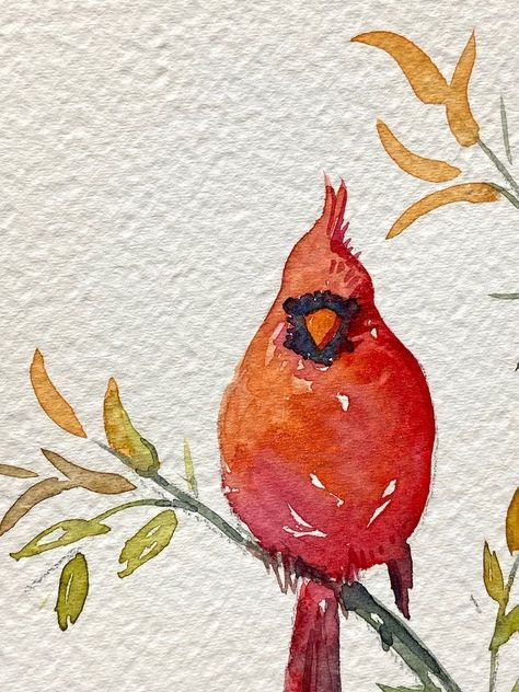 Red Birds Painting, Watercolor Cardinal Tutorial, Watercolor Cardinals, Watercolor Cardinal, Cardinal Watercolor, Bird Watercolor Art, Cardinal Painting, Pomegranate Tree, Tree Watercolor Painting