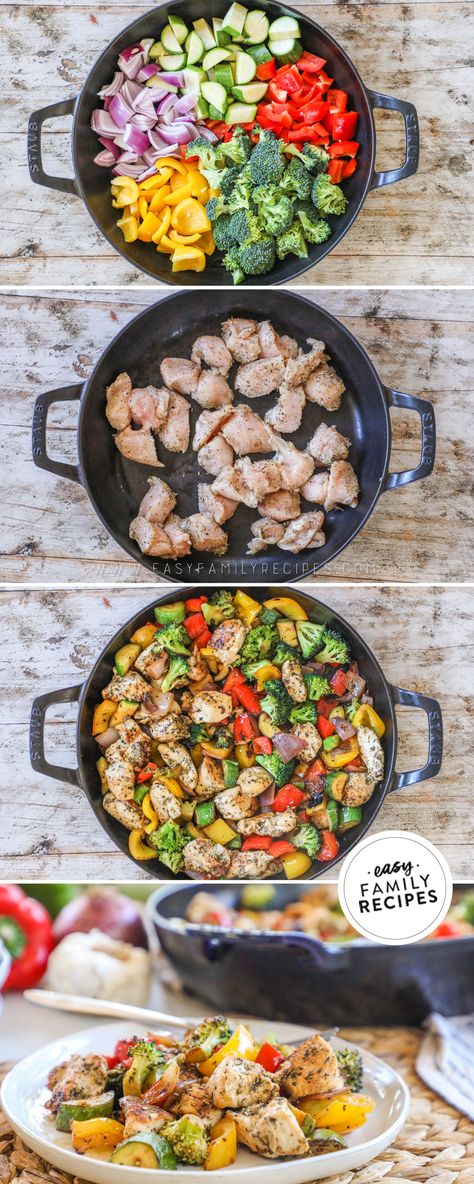 The chicken breast, zucchini, bell peppers, broccoli, and onions are full of robust Italian flavors and you will love how quickly this all comes together. Chicken And Veggie Skillet Recipes, Chicken Veggie Skillet, Chicken And Veggie Skillet, Italian Seasoned Chicken, Protein Packed Dinner, Chicken Entree, Chicken Lickin, Veggie Skillet, One Pan Meal