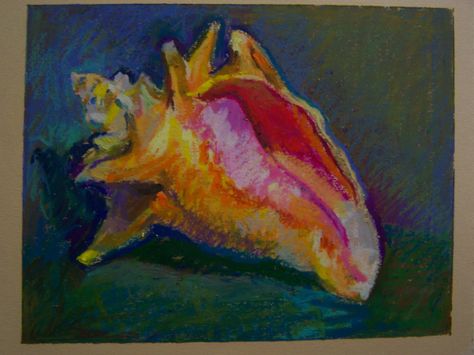 Little Conch  Caran d'Ache oil pastel on cream colored paper. 7 x 5.5 inches Oil Pastel Shell Drawing, Sustained Investigation, Shell Drawing, Oil Pastel Art, Sketchbook Ideas, Gcse Art, Oil Pastels, Ap Art, Ocean Themes