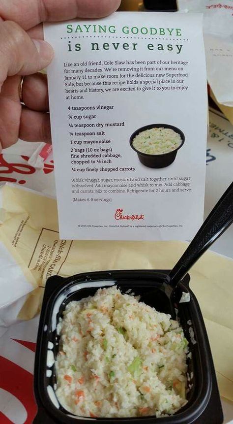 The Recipe for Chick-fil-A's Sorely Missed Coleslaw | Can we get a hallelujah! Chick Fil A Coleslaw Recipe, Copycat Meals, Summer Finger Foods, Coleslaw Recipe Easy, Cole Slaw, Copykat Recipes, Slaw Recipes, Coleslaw Recipe, Chick Fil A